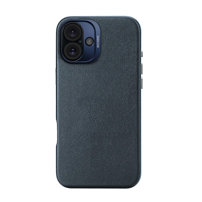 Decoded Coque pour iPhone 16 Plus MagSafe en Cuir Antichoc avec Boutons en Métal Bleu marine