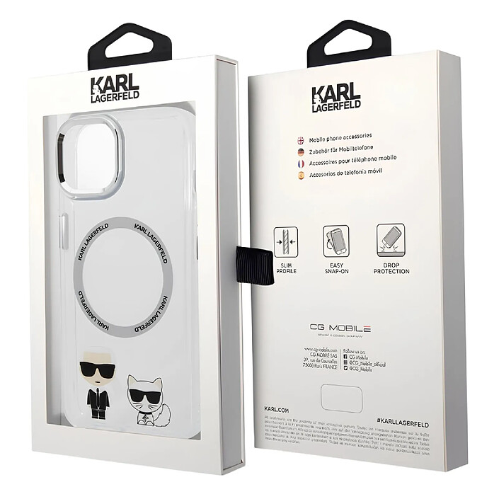 Karl Lagerfeld Coque Magsafe pour Apple iPhone 14 Plus TPU Ring Karl & Choupette Transparent pas cher
