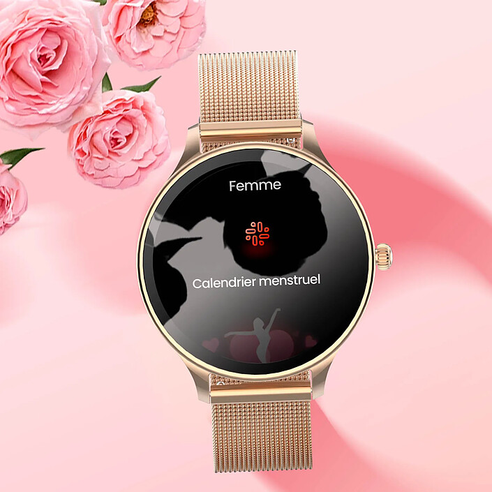 Forever Montre Connectée Femme avec Bracelet en maille Élégante inoxydable Rose champagne pas cher