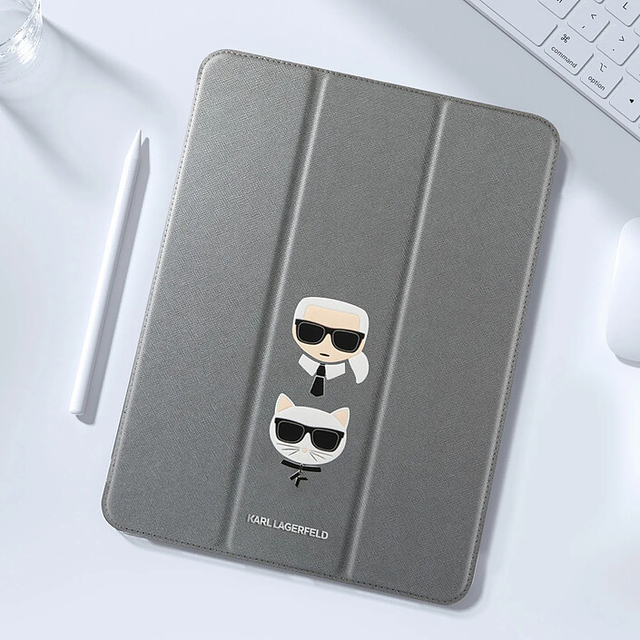 Acheter Karl Lagerfeld Étui pour iPad Pro 12.9 pouces 2020 / 2021 Saffiano Motifs Karl et Choupette Gris