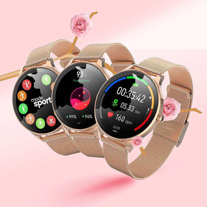 Acheter Forever Montre Connectée Femme avec Bracelet en maille Élégante inoxydable Rose champagne