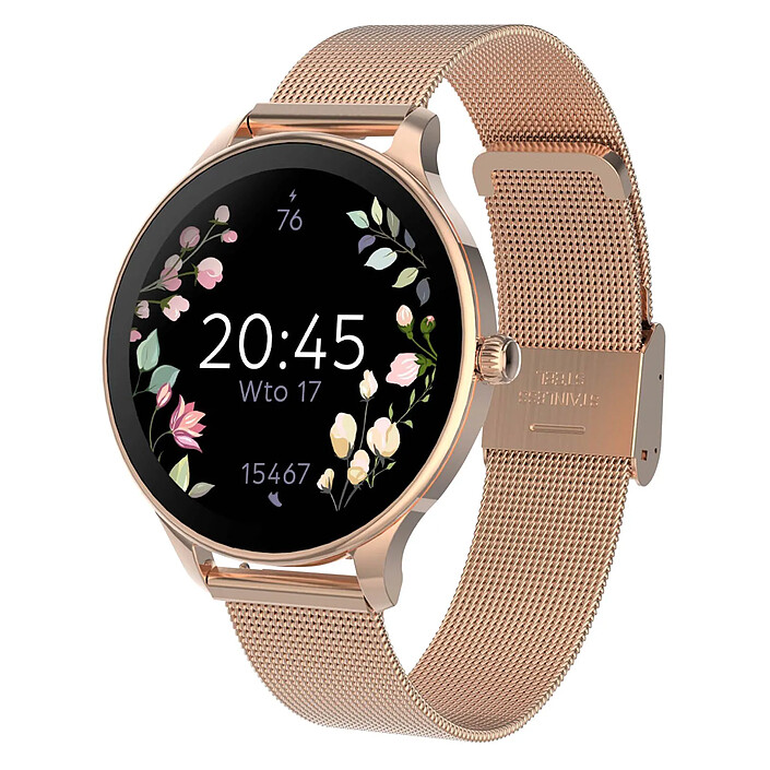 Forever Montre Connectée Femme avec Bracelet en maille Élégante inoxydable Rose champagne