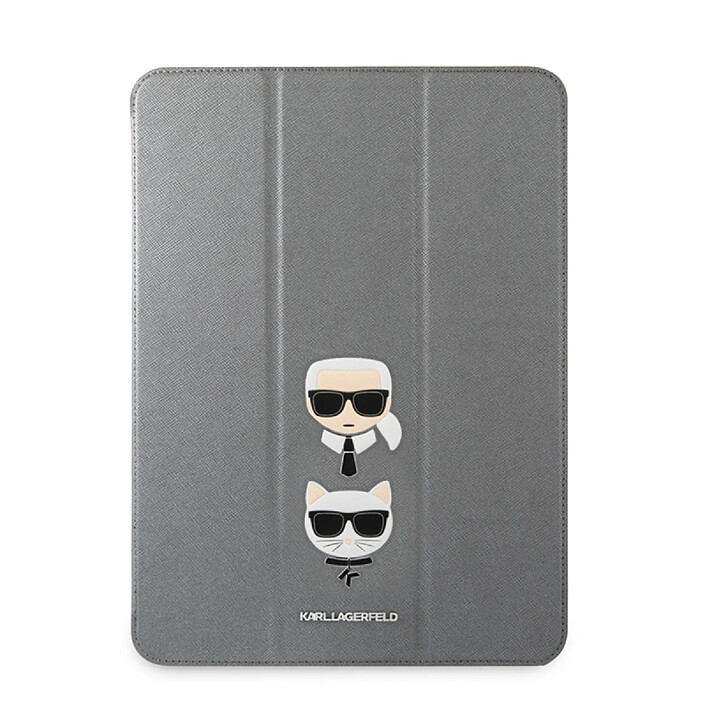 Karl Lagerfeld Étui pour iPad Pro 12.9 pouces 2020 / 2021 Saffiano Motifs Karl et Choupette Gris