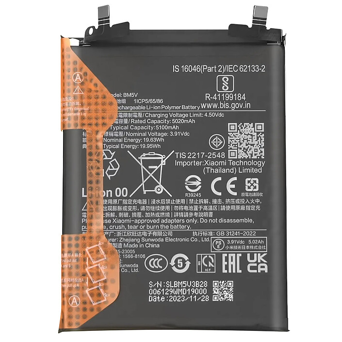Clappio Batterie pour Xiaomi Redmi Note 13 Pro et Poco X6 5000mAh modèle BM5V