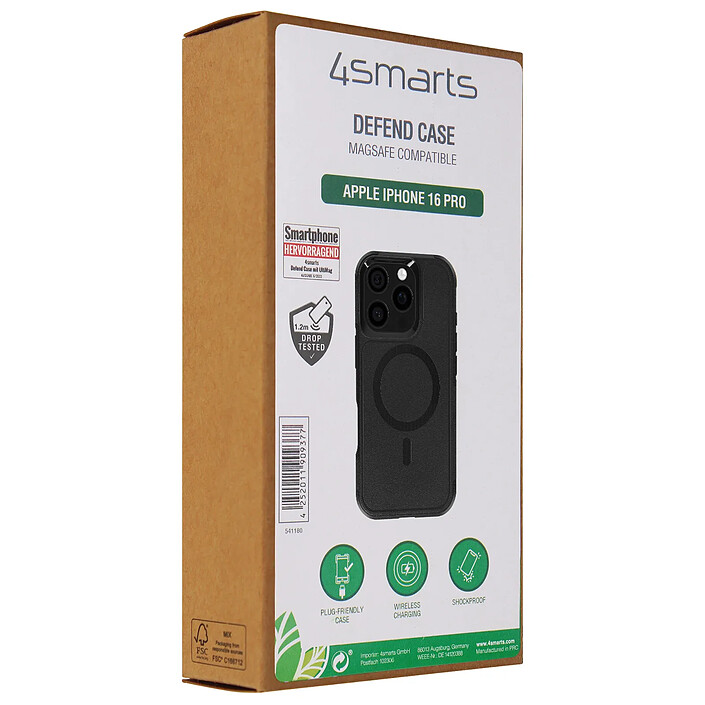4smarts Coque MagSafe pour iPhone 16 Pro Antichoc avec Bords Surélevés Noir pas cher