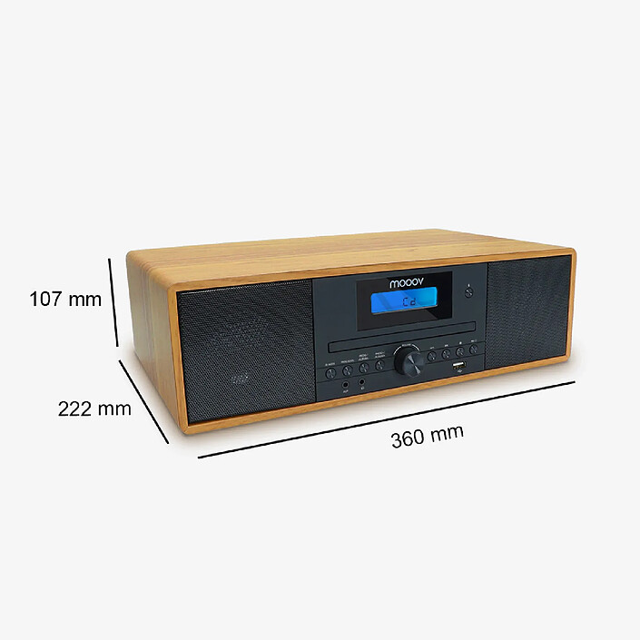 Mooov 477380 - Micro-chaîne Hi-Fi Bluetooth 5.3 - Radio FM, Lecteur CD - Effet Bois pas cher