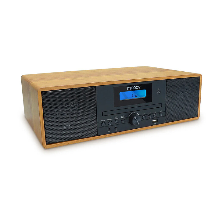 Mooov 477380 - Micro-chaîne Hi-Fi Bluetooth 5.3 - Radio FM, Lecteur CD - Effet Bois