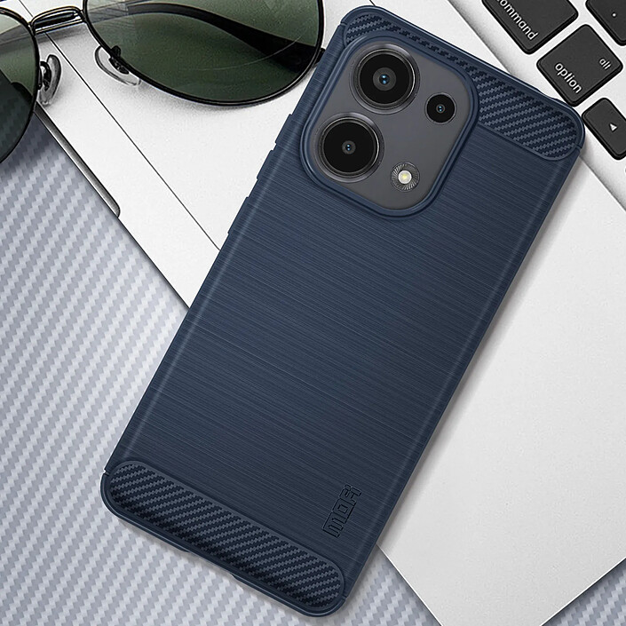 MOFI Coque Silicone pour Xiaomi Redmi Note 13 4G Effet Métal Brossé Carbone Bleu pas cher