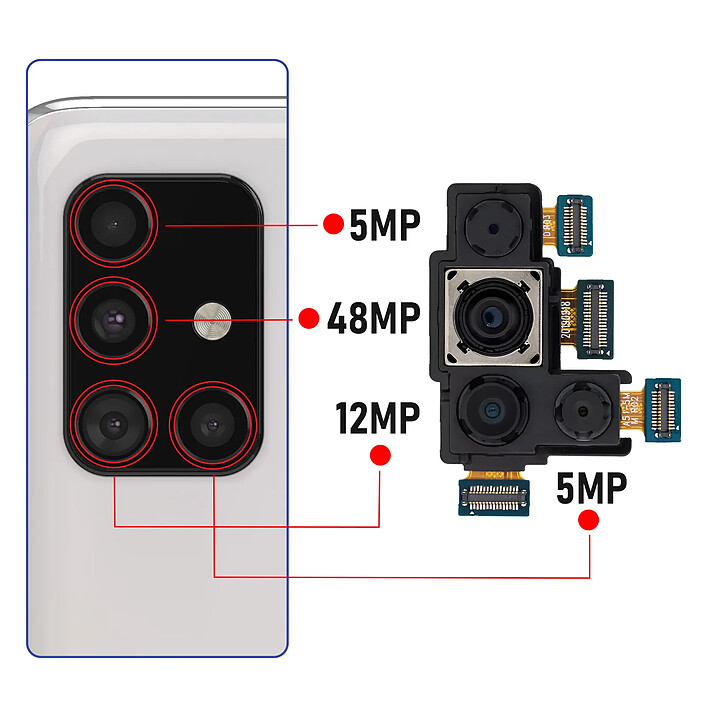 Avis Clappio Caméra arrière compatible pour Samsung Galaxy A51 48+12+5 MP