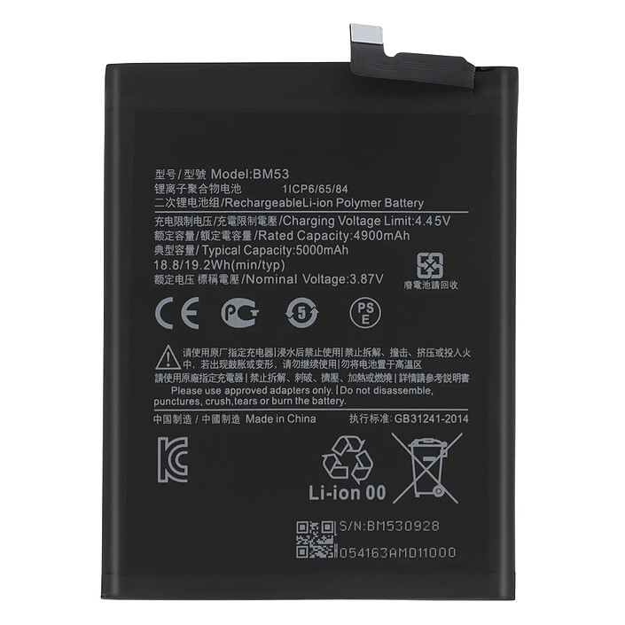 Clappio Batterie interne pour Xiaomi Mi 10T et 10T Pro 5000mAh modèle BM53