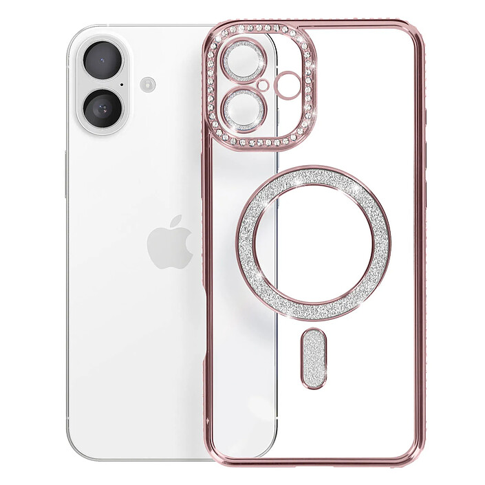 Avizar Coque Diamant pour iiPhone 16 Protection MagSafe Contour Strass Rose champagne pas cher