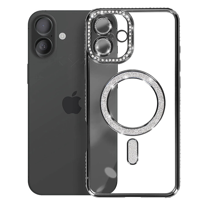 Avizar Coque Diamant pour iiPhone 16 Plus Protection MagSafe Contour Strass Noir pas cher