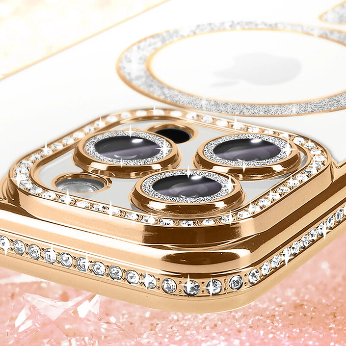 Avis Avizar Coque Diamant pour iiPhone 16 Pro Protection MagSafe Contour Strass Dorée