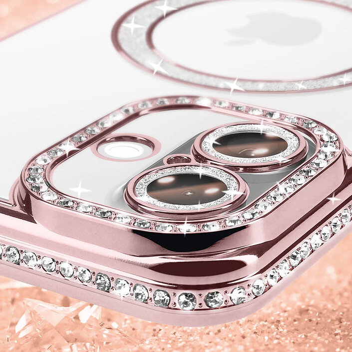 Avis Avizar Coque Diamant pour iiPhone 16 Protection MagSafe Contour Strass Rose champagne