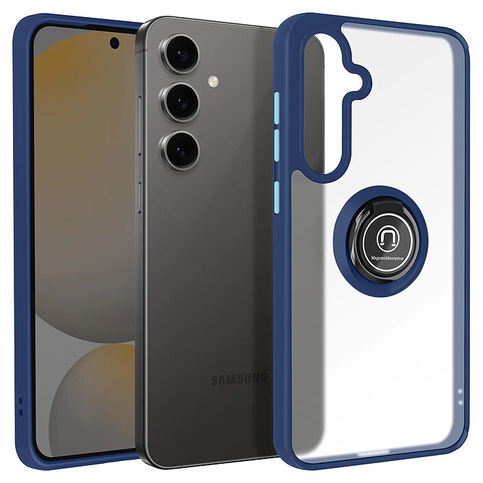 Avizar Coque pour Galaxy S24 FE Antichoc avec Anneau Magnétique Rotatif Finition Givrée Bleu nuit
