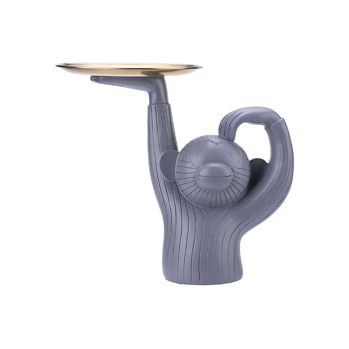 Avizar Décoration d'Intérieur Crazy Monkey en Résine avec un Plateau Gris