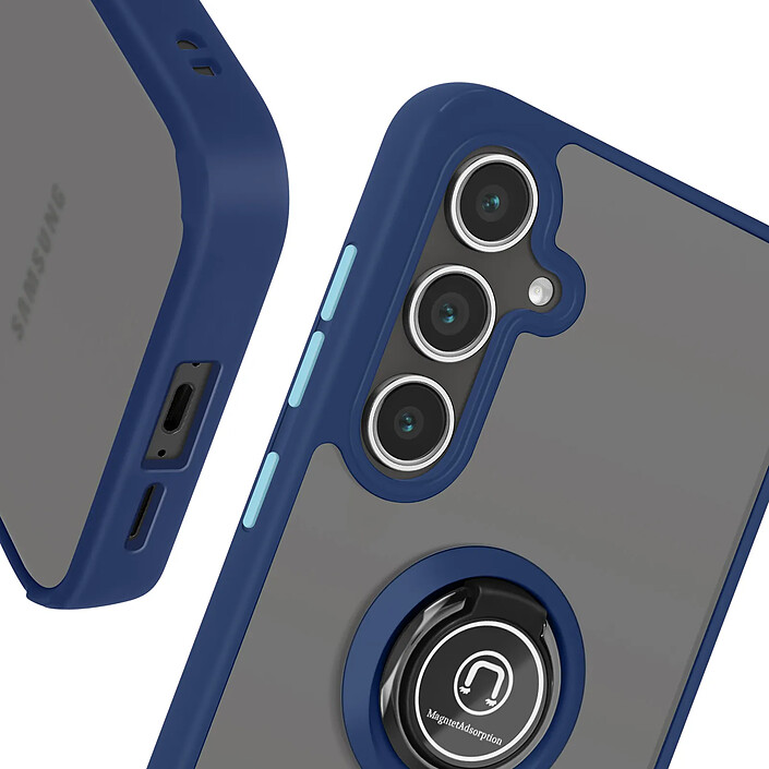 Avizar Coque pour Galaxy S24 FE Antichoc avec Anneau Magnétique Rotatif Finition Givrée Bleu nuit pas cher