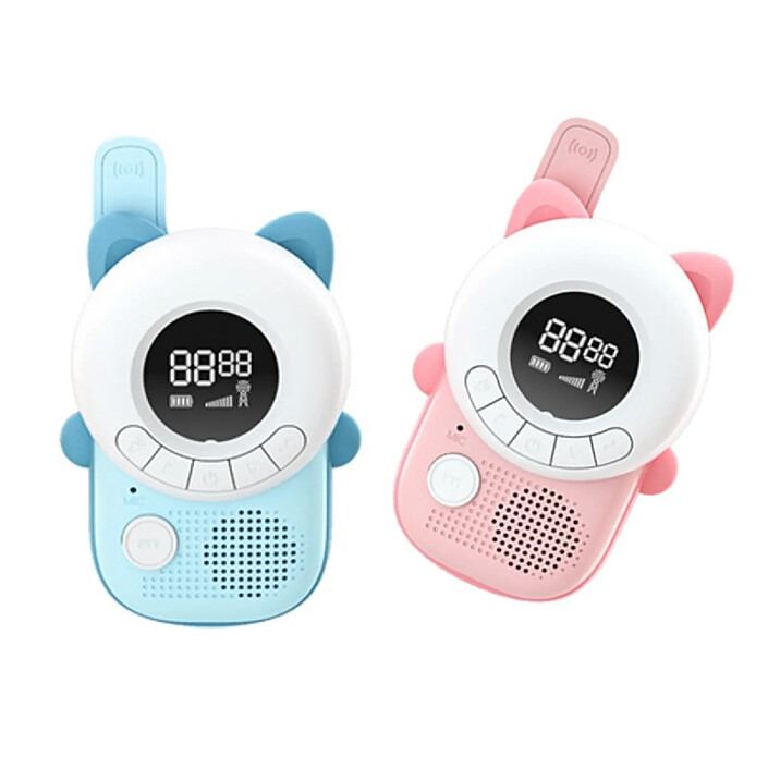 Avizar Paire de Talkie-walkie Enfant avec Écran LCD Rétroéclairé Modèle Miaou Bleu