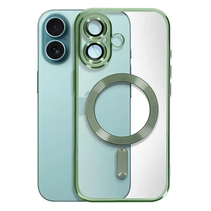 Avizar Coque MagSafe pour iPhone 16 Silicone Contour Chromé