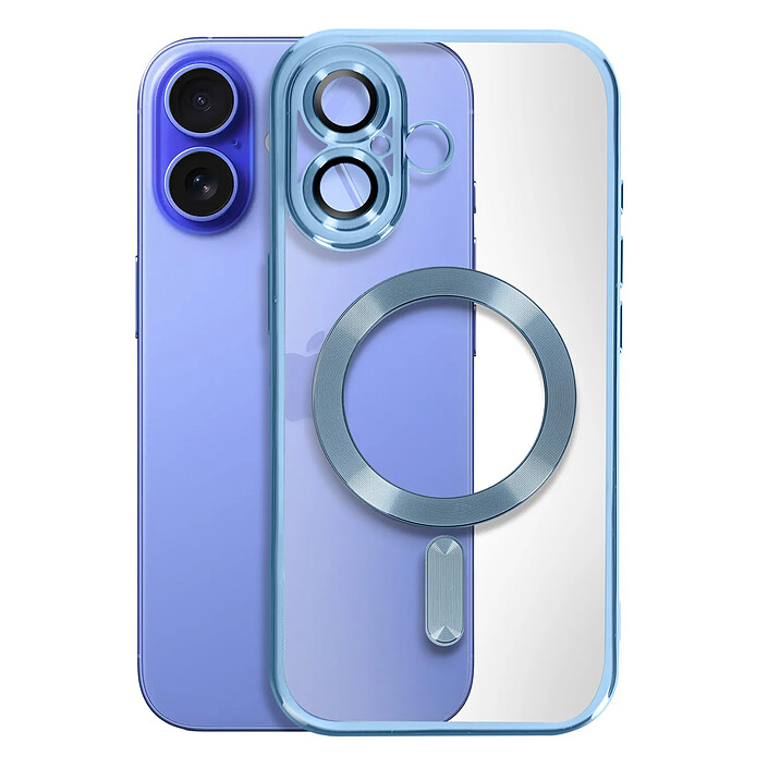 Avizar Coque MagSafe pour iPhone 16 Silicone Contour Chromé Bleu clair