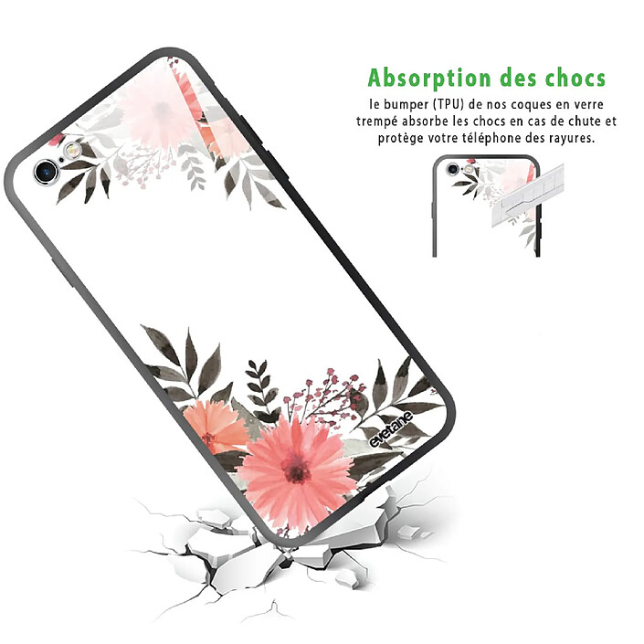 Avis Evetane Coque en verre trempé iPhone 6/6S Fleurs roses .