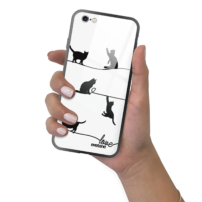 Evetane Coque en verre trempé iPhone 6/6S Chat Lignes . pas cher