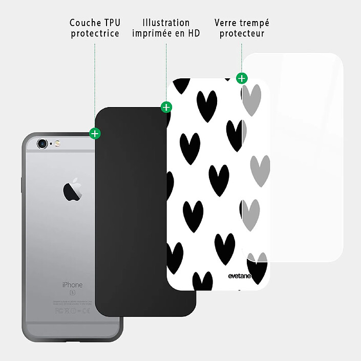 Acheter Evetane Coque en verre trempé iPhone 6 Plus / 6S Plus Coeurs Noirs .