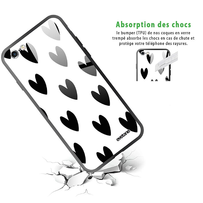 Avis Evetane Coque en verre trempé iPhone 6 Plus / 6S Plus Coeurs Noirs .