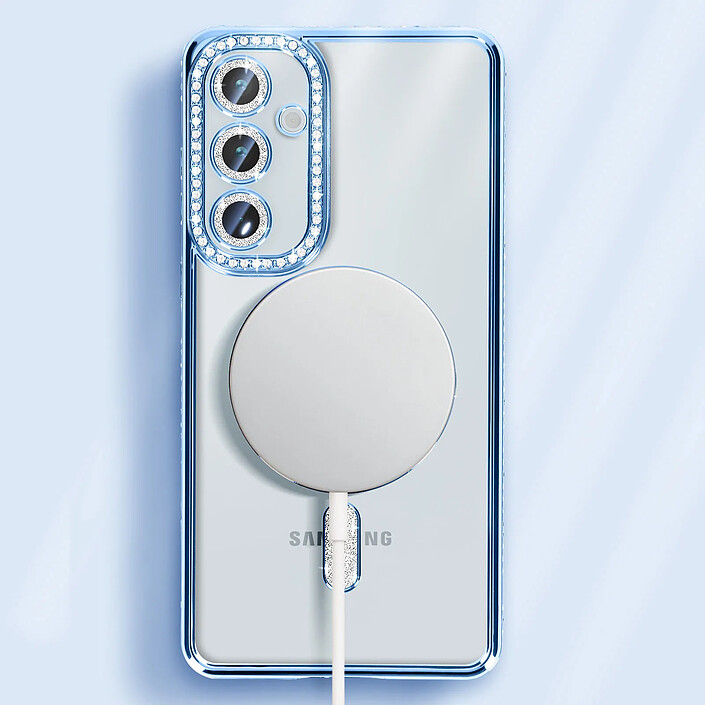 Avizar Coque Diamant pour Samsung Galaxy A35 MagSafe Contour Strass Bleu clair pas cher