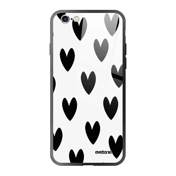 Evetane Coque en verre trempé iPhone 6 Plus / 6S Plus Coeurs Noirs .