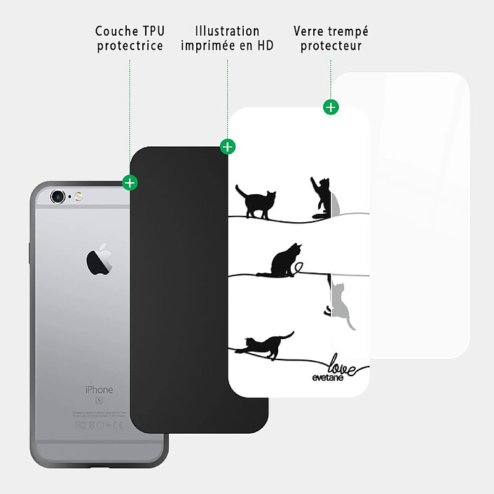 Acheter Evetane Coque en verre trempé iPhone 6/6S Chat Lignes .