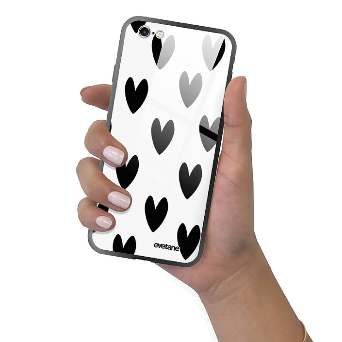 Evetane Coque en verre trempé iPhone 6 Plus / 6S Plus Coeurs Noirs . pas cher
