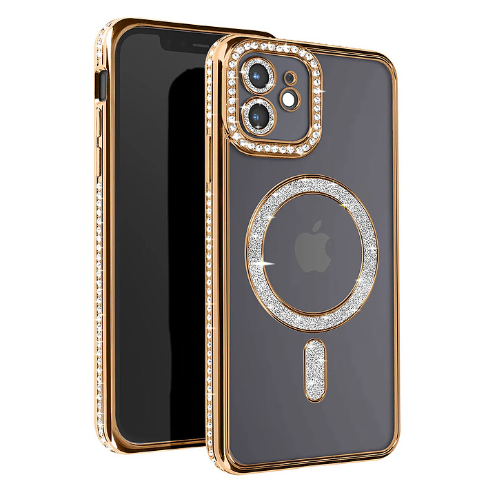 Avizar Coque Diamant pour iPhone 12 Protection MagSafe Contour Strass