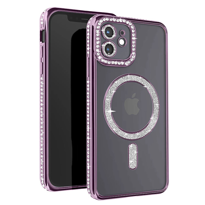 Avizar Coque Diamant pour iPhone 12 Protection MagSafe Contour Strass