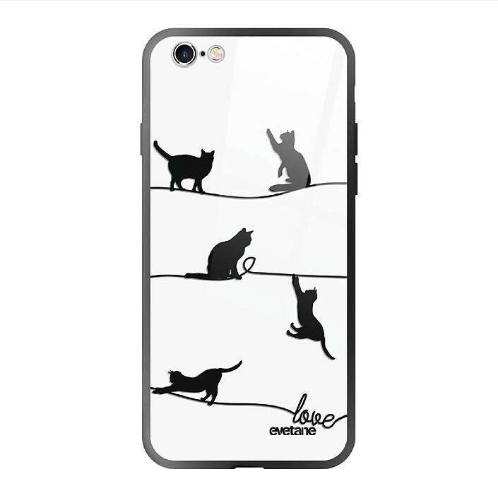 Evetane Coque en verre trempé iPhone 6/6S Chat Lignes .