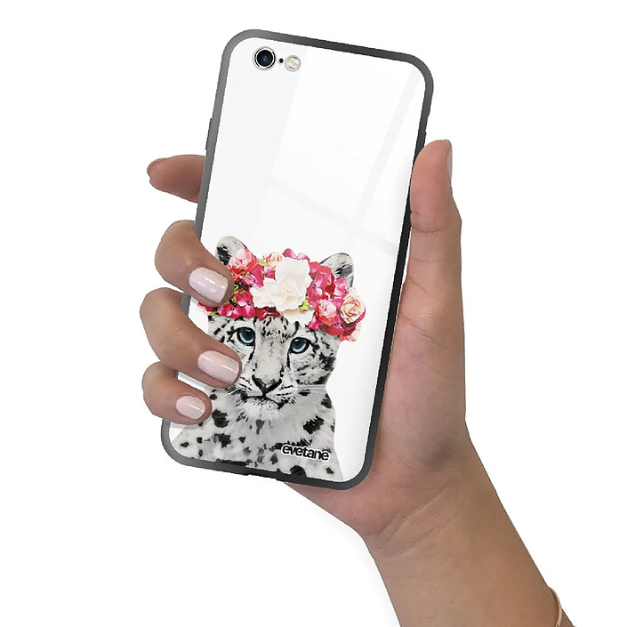 Evetane Coque en verre trempé iPhone 6 Plus / 6S Plus Leopard Couronne . pas cher