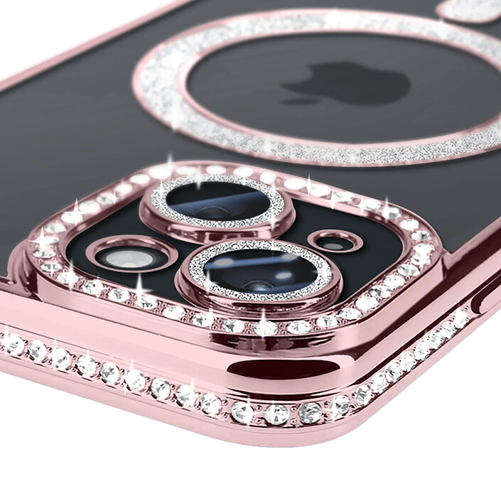 Avis Avizar Coque Diamant pour iPhone 15 Protection MagSafe Contour Strass Rose champagne
