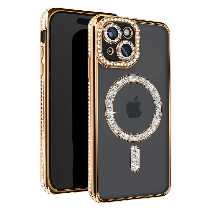 Avizar Coque Diamant pour iPhone 15 Protection MagSafe Contour Strass