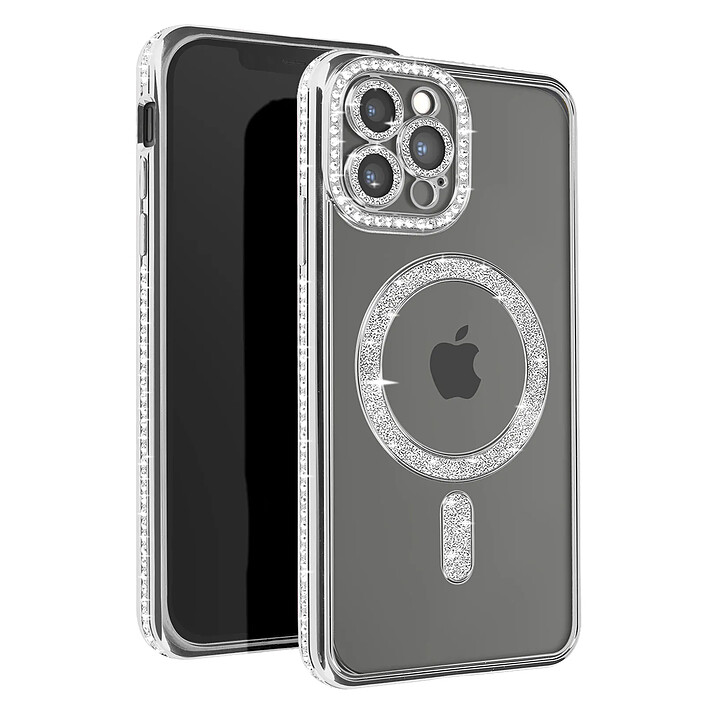 Avizar Coque Diamant pour iPhone 13 Pro Max Protection MagSafe Contour Strass