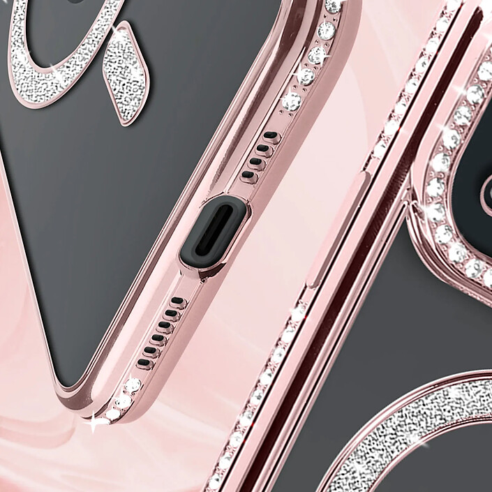 Acheter Avizar Coque Diamant pour iPhone 15 Protection MagSafe Contour Strass Rose champagne