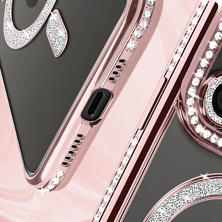 Acheter Avizar Coque Diamant pour iPhone 15 Pro Max Protection MagSafe Contour Strass Rose champagne