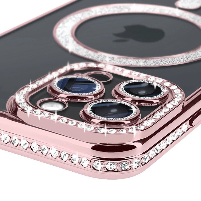 Avis Avizar Coque Diamant pour iPhone 15 Pro Max Protection MagSafe Contour Strass Rose champagne