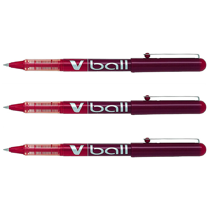PILOT Stylo roller V Ball VB5 Encre liquide Pointe métal Fine Rouge x 3
