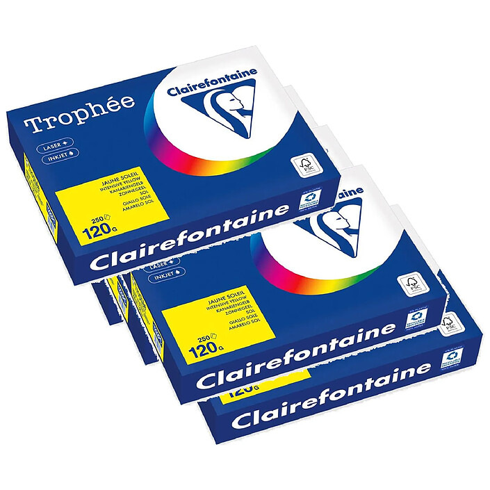 CLAIREFONTAINE Ramette Papier FSC A4 120g 250 Feuilles jaune soleil x 5