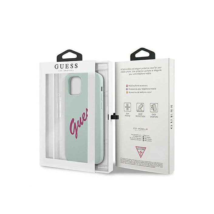 Avis Guess Coque pour Apple iPhone 12 / 12 Pro Collection Silicone Vintage en TPU Bleu