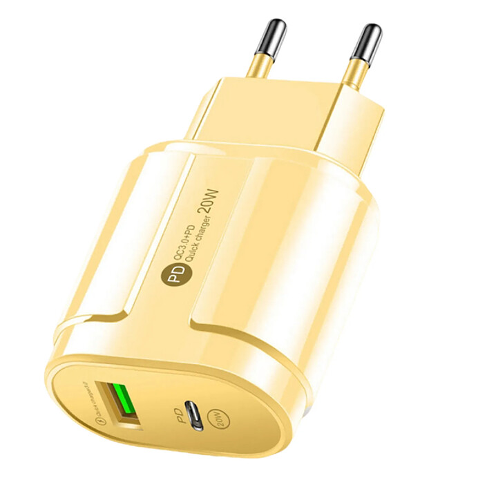Avizar Chargeur Secteur 20W USB Quickcharge 3.0 / Power Delivery USB Type-C Jaune