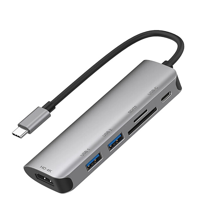 Avizar Hub 6en1 HDMI4K SD Micro-SD USB3.0 USB-C vers USB Type-C Gris