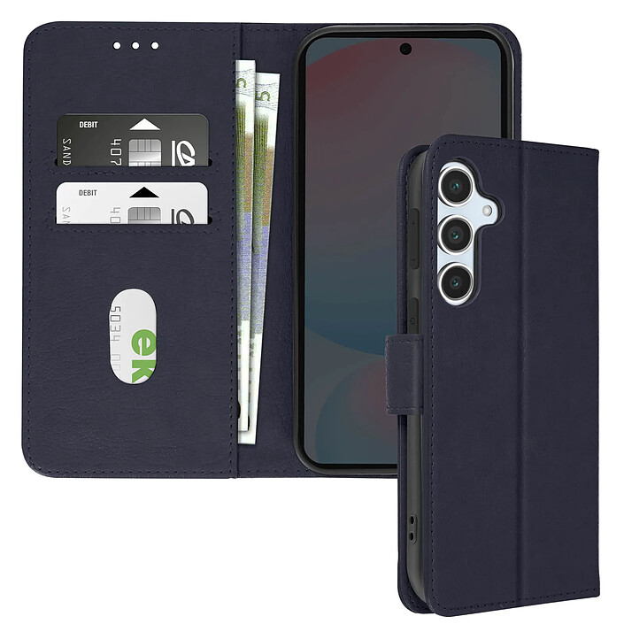 Avizar Étui pour Samsung Galaxy S24 FE Clapet Portefeuille et Support Vidéo Bleu nuit
