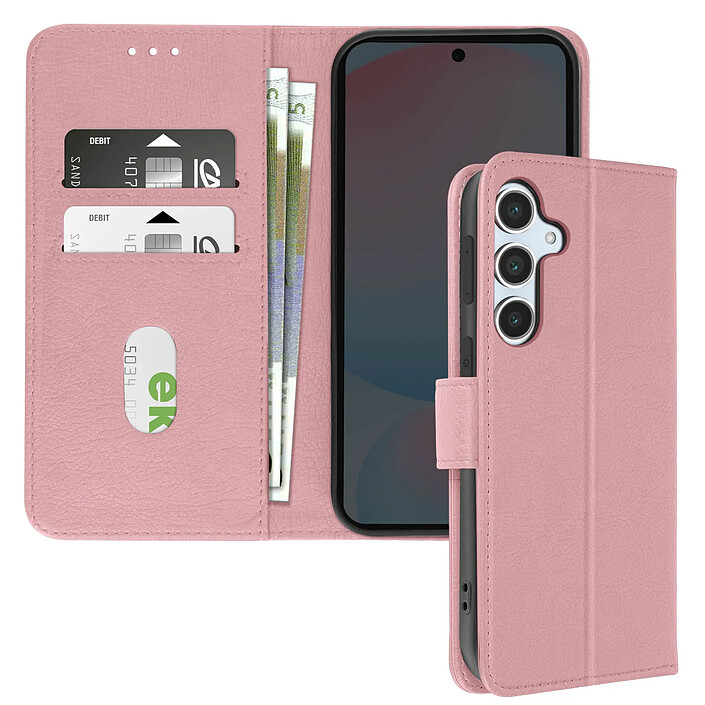 Avizar Étui pour Samsung Galaxy S24 FE Clapet Portefeuille et Support Vidéo Rose champagne