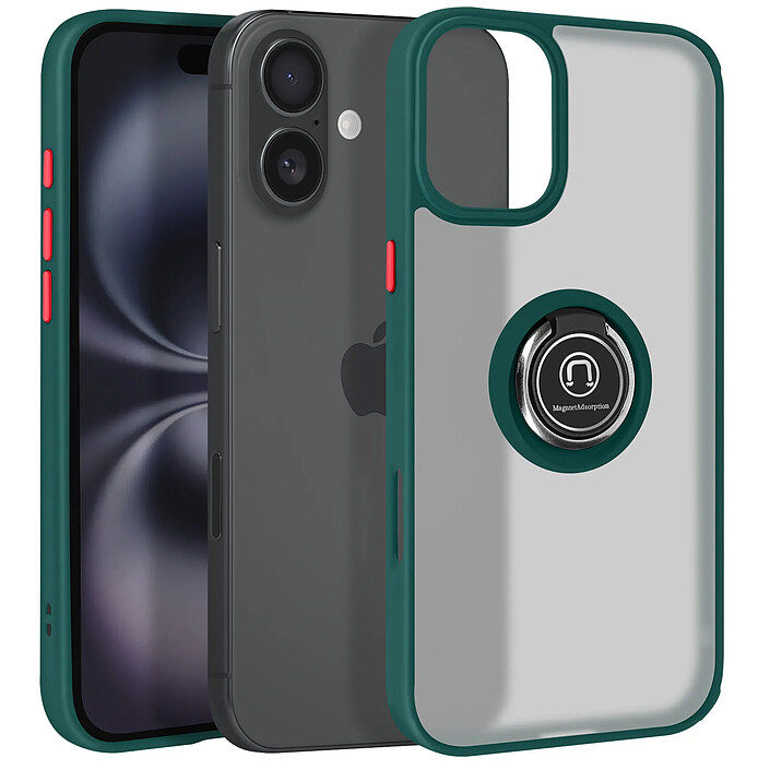 Avizar Coque pour iPhone 16 Antichoc avec Anneau Magnétique Rotatif Finition Givrée